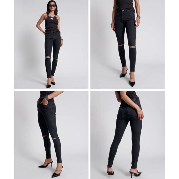 ONE TEASPOON Freebirds Ii High Waist Stretch Black 2 knee-rips Fit Leg R 26 US4 - Picture 3 of 16